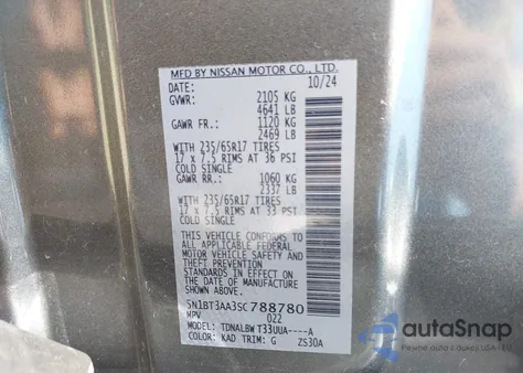 2025 Nissan Rogue S Fwd z USA, uszkodzony, nr VIN 5N1BT3AA3SC788780